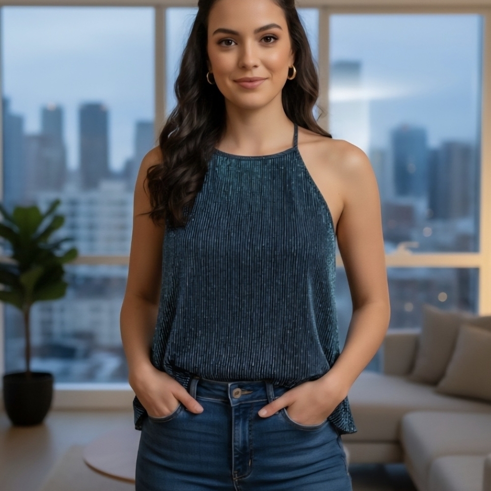 Guess Shimmering Blue Halter Blouse